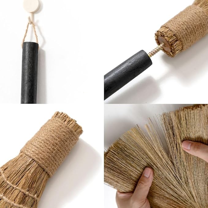 Natural Whisk Sweeping Black Handle Broom - Brooms for Wedding Jumping Ceremony Halloween DIY Decoration - Vietnamese Straw Soft Broom 12.2 Width 28.35 Length