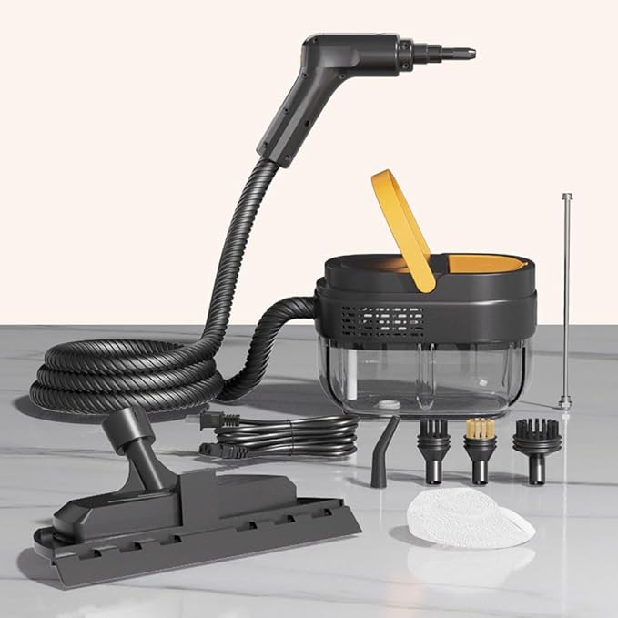 2500W Handheld Steam Cleaner Portable Steam Cleaner 1600ML 3 Gear Adjustable for Cleaning Upholstery Bathroom Grout and Tiles Car Detailing Yellow and Black
