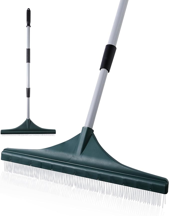 Yocada Artificial Turf Rake Grass Brush Broom Carpet Lawn Leaf Rake Cleaner Broom Telescopic Iron Pole for Yard Cleaning and Pet Hair Removal 56.69