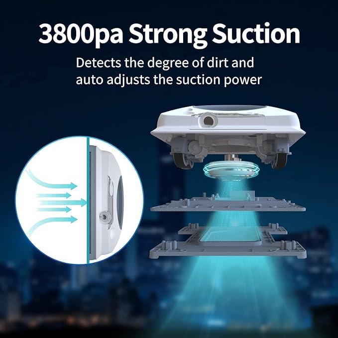FMART W6 Window Cleaner Robot Double-Sided Spray Water 3800Pa Strong Suction Smart Window Cleaning Robot APP&ampRemote Control Robot Suitable for Outdoor/Indoor High Rise Windows