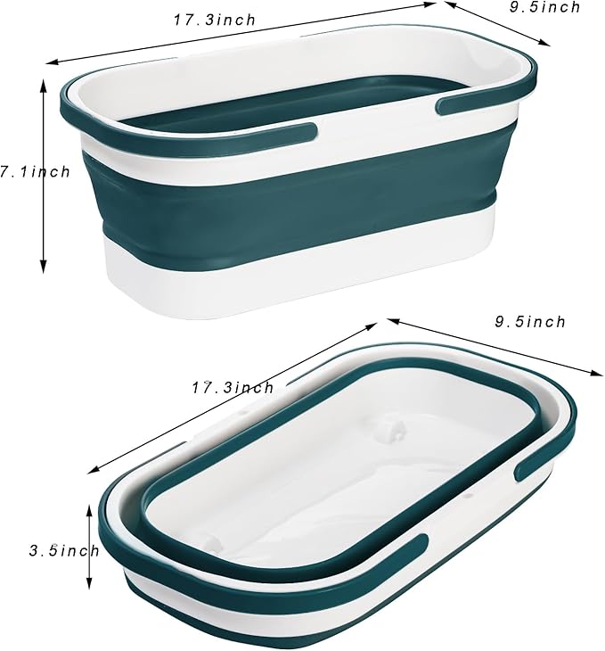 Yesland 2 Pack Collapsible Plastic Bucket with Wheels 12L (3.17 Gallon) Foldable Rectangular Mop Bucket Portable Water Pail with Handle for House Cleaning Car Washing Fishing Camping Gray &amp