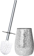 Escenzy Modern Toilet Brush and Holder Set Mosaic Glass | Non-Rustic Stainless Steel | Practical &amp Decorative Toilet Bowl Brush and Holder | Luxury Silver Glitter Bathroom Accessories