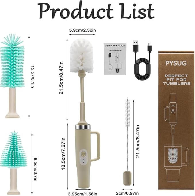 5-in-1 Long Handle Electric Bottle Brush Cleaner and Straw Cleaning Brush with Removable Brush Head Multi-Function Rechargeablefor Stanley Cups Baby Bottles Pacifiers Coffee Cups Sports Bottles