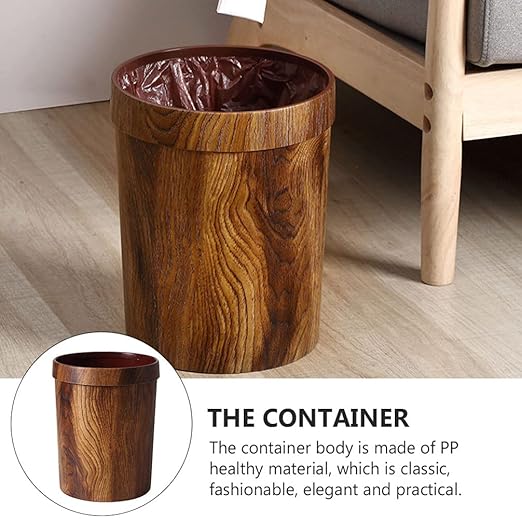 LIFKOME Wood Trash Can Round Wooden Wastebasket Rustic Wastebasket Bin for Home Office Kitchen 4.3 Gallons 25 X 31.5 CM