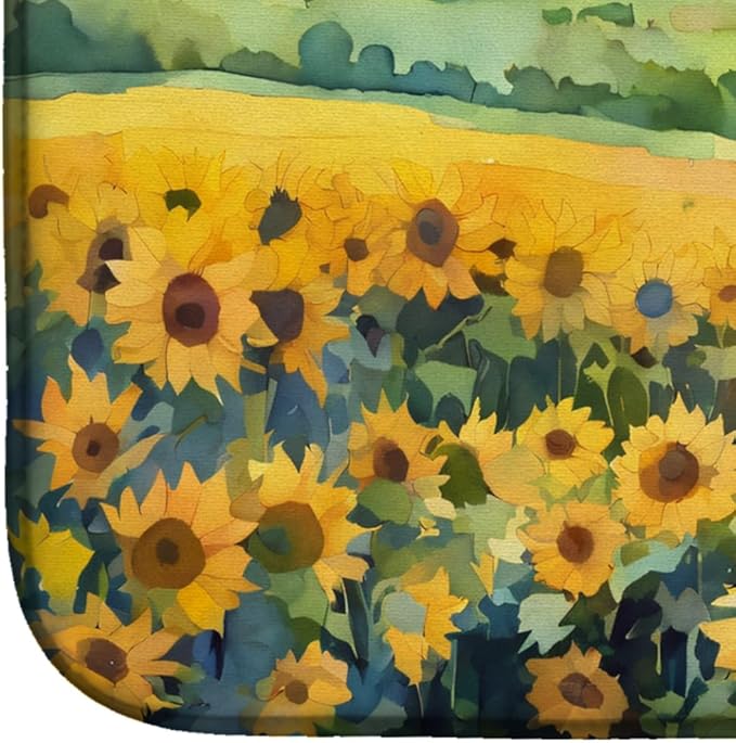 Caroline's Treasures DAC1654DDM Kansas Sunflowers in Watercolor Dish Drying Mat Absorbent Dish Drying Mat Pad for Kitchen Counter Dish Drainer Mat for Countertop 14 x 21 Multicolor