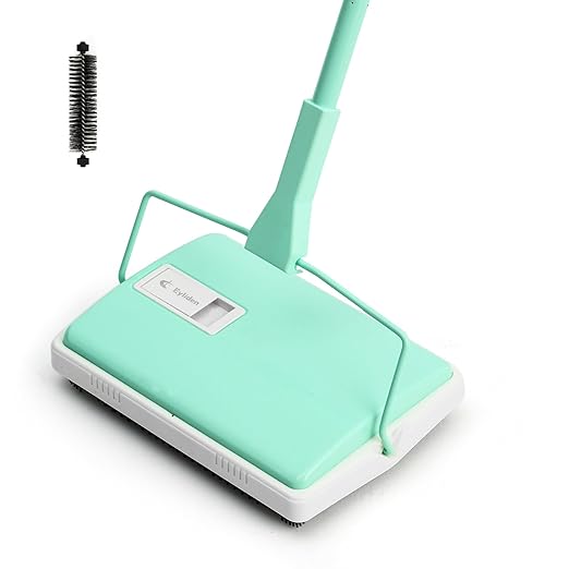 Eyliden X-Large Carpet Sweeper - Quiet Manual Sweeper for Carpets &amp Rugs | 1 Extra Refill Roller Brush | Non-Electric Hand Push Quietly Cleans Debris and Messes Restaurant Roller Broom Mint