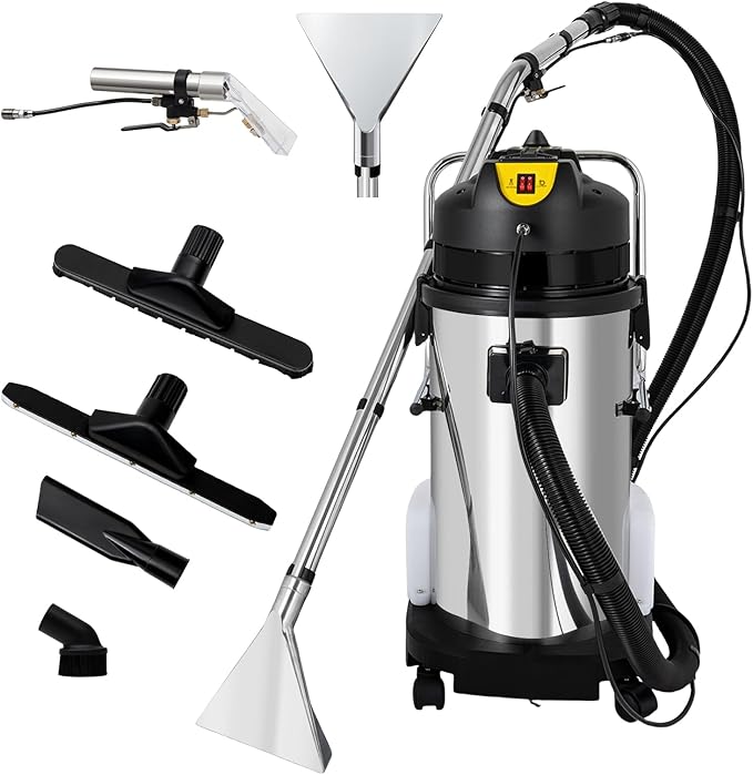 40L/11Gal Commercial Carpet Cleaning Machine 2 in 1 Carpet Extractor for Car Detailing Commercial Stainless Steel Carpet Shampooer (Shipped in 2 Parcel)