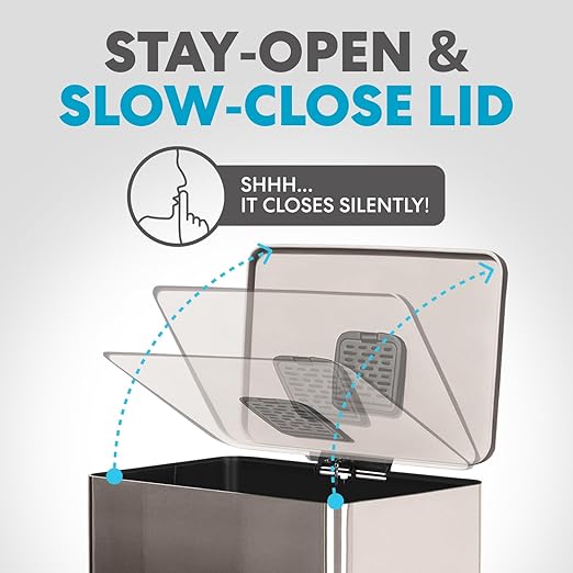 Simpli-Magic 13.2 Gallon (50L) Step Trash Can – Kitchen Garbage Can with Slow-Close Lid – Odor Control Hands-Free Easy to Clean Brushed Stainless Steel (Rose Gold)