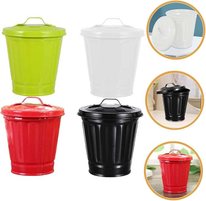 4Pcs Decorative Trash Can with Lid Cute Small Garbage Bins for Desk Bedroom and Living Room Convenient Rubbish Bins and Stylish Wastebasket and