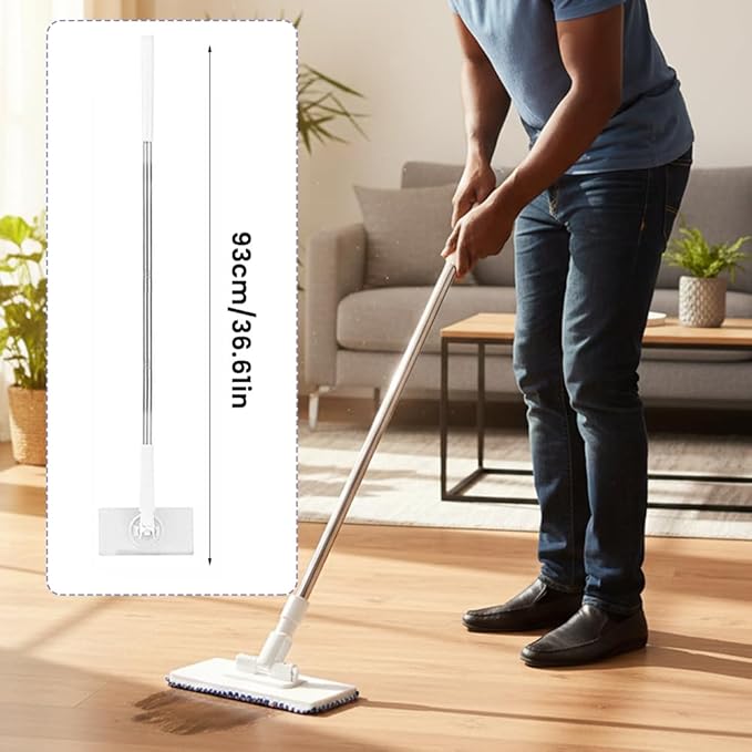 2026 Snap Grip Mini Mop Upgraded with 10 Pads| Zero Touch Hands-Free Cleaning Mop|27.5” &amp 36.5” Adjustable Handle Flat Dust Mop for BathroomCornersWindows|No Wash Wet &amp Dry Use (36.5”White)