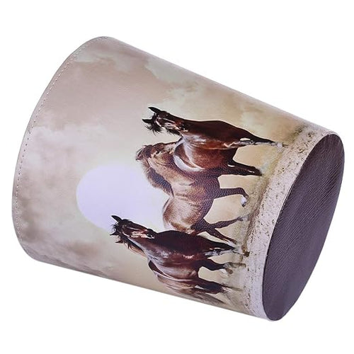 10L/2.64 Gallon PU Leather Trash Can Waterproof Decorative Paper Basket for Bedroom Bathroom - (Horse Pattern A)