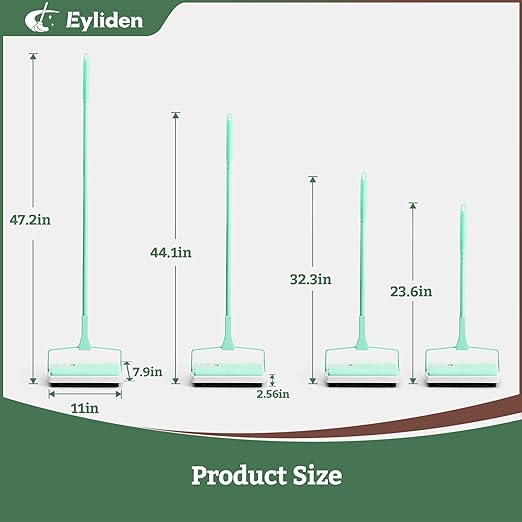 Eyliden X-Large Carpet Sweeper - Quiet Manual Sweeper for Carpets &amp Rugs | 1 Extra Refill Roller Brush | Non-Electric Hand Push Quietly Cleans Debris and Messes Restaurant Roller Broom Mint