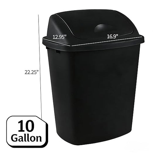 10 Gallon Plastic Garbage Bin with Lid Swing Top Waste Container Kitchen Trash Can with Swing Lid Black 4 Packs
