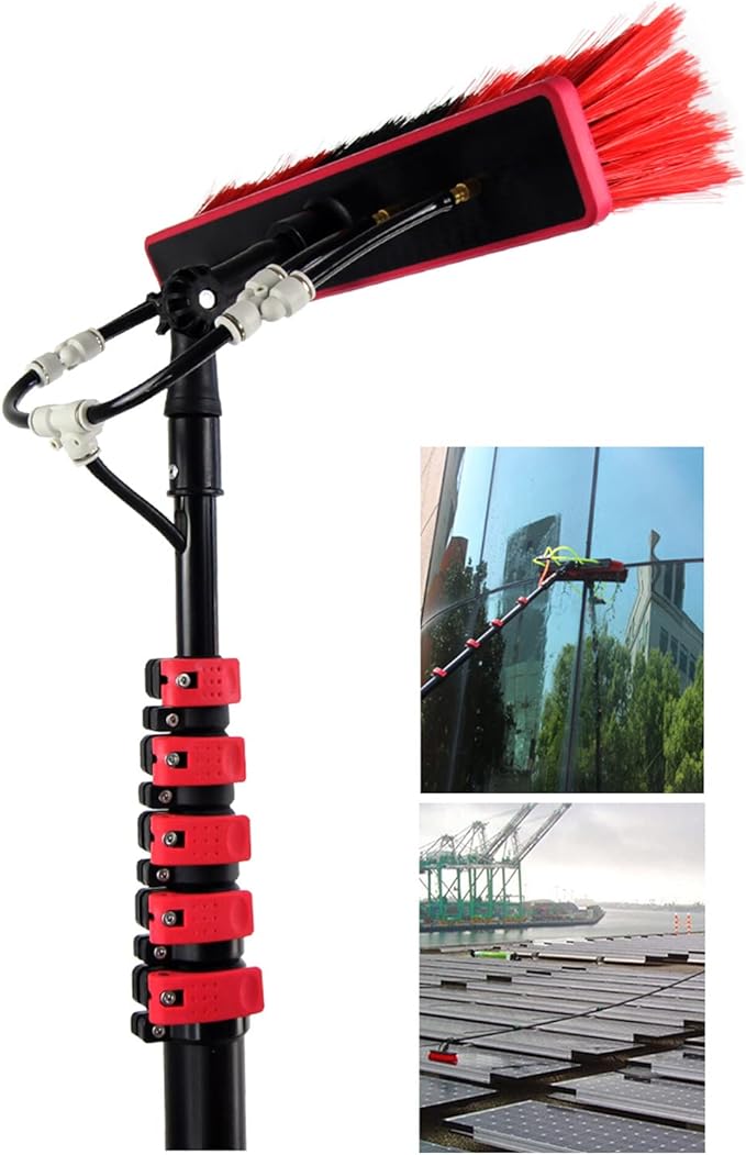 Solar Panel Window Cleaning Kit Outdoor Window Glass Cleaner Photovoltaic Panel Cleaning System with Extension Pole and Water Fed Pole7.2M/24FT