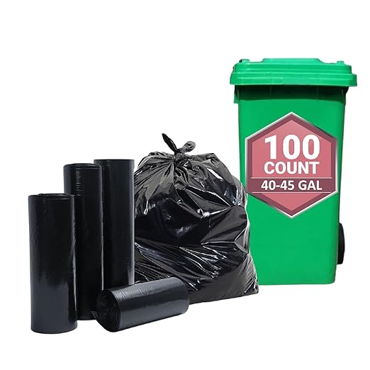40-45 Gallon Trash Bags Heavy Duty 1.5 Mil - 40 x 46 100 Count Large Black Garbage Bags 40+ Gallon Strong Plastic Trash Can Liners for Home Kitchen Commercial Lawn and Leaf