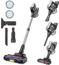 Cordless Stick Vacuum Cleaner – 3-in-1 Brush Roll for Hard Floors and Carpets 55 Min Runtime Rechargeable Lightweight Vacuum with Green LED Headlight for Pet Hair and Dust Cleaning