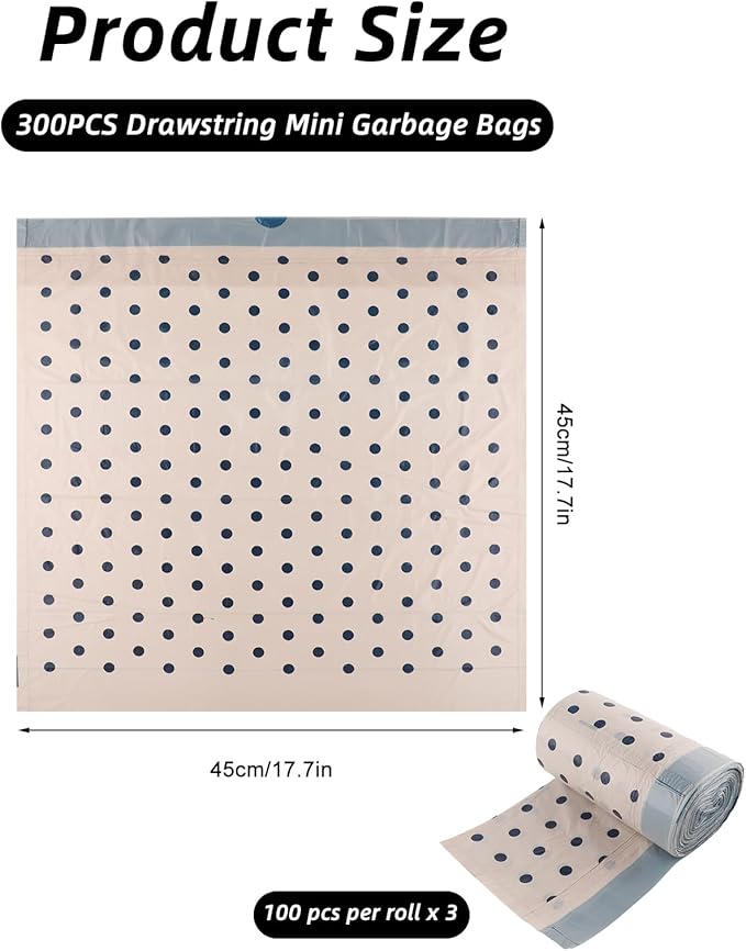 300 Count 3 Gallon Small Trash Bags1Mil Drawstring Mini Garbage BagsPlastic Trash Can Liners for Bathroom Accessories12 LiterDorm Room EssentialsOfficeBedroom