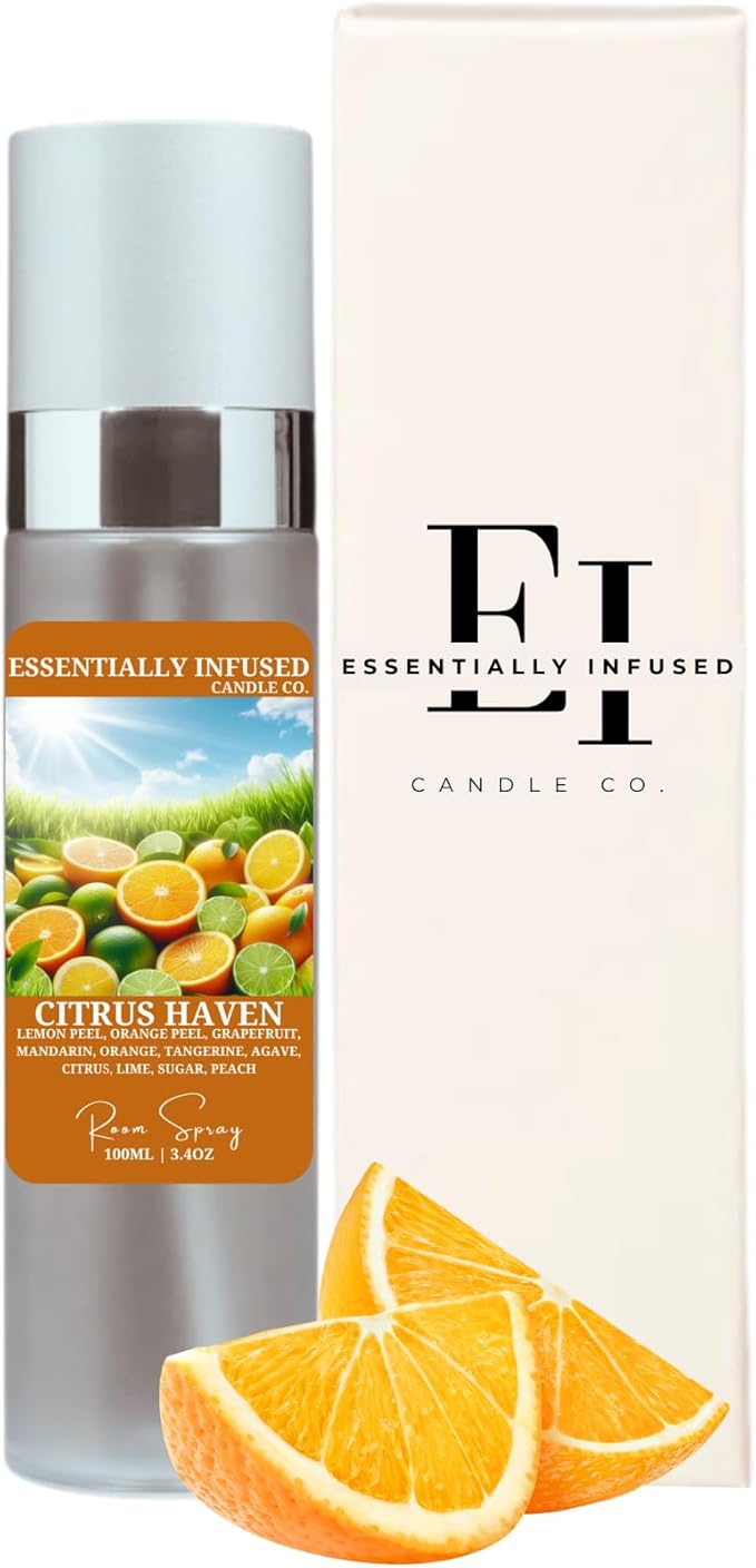 ESSENTIALLY INFUSED Premium Room Sprays (1 x 3.4 fl oz) - Luxurious Home Fragrance | Aromatherapy Long-lasting (Citrus Haven)