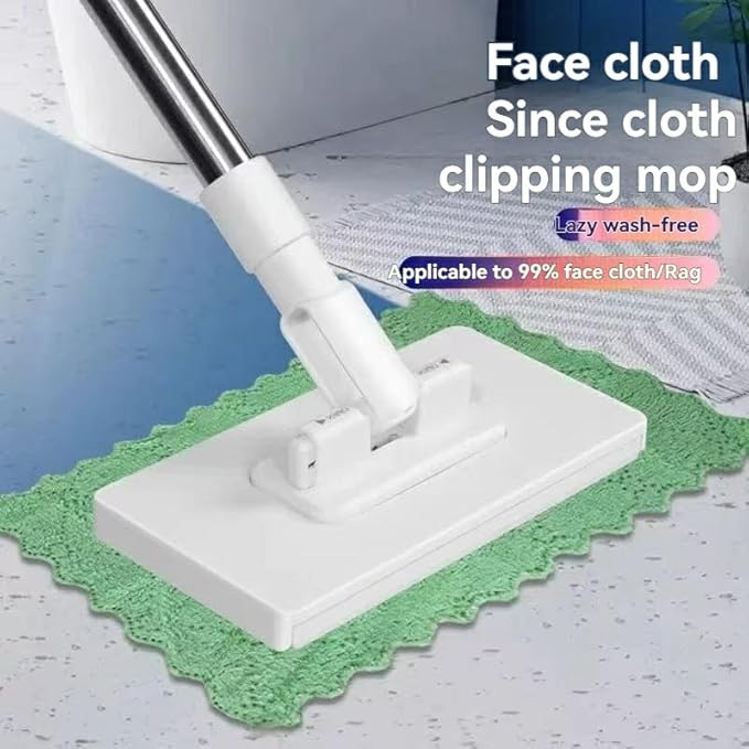 Mini face Towel Lazy-Person Style mop with Locking Head and extendable Gap dust Collector for Cleaning 100 cm Long Handle Floor Sweeping Rod That can be Used for Flat Sweeping (1 mop + 10 Cloths)