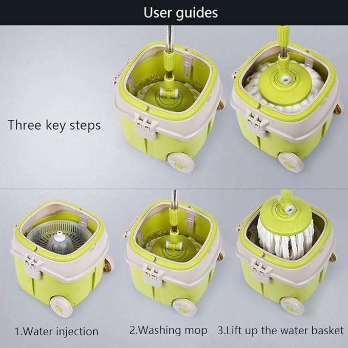 MopSpin Bucket Floor Cleaning System with Extended Adjustable Handle and Microfiber Pads
