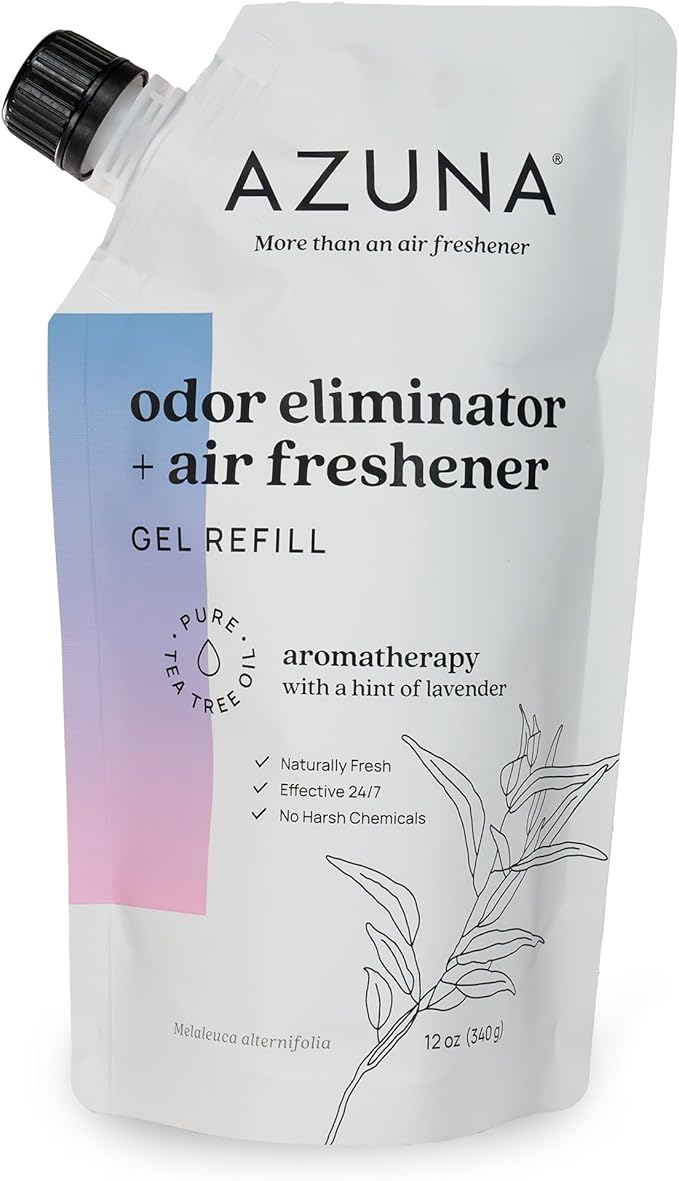 Azuna Air Freshener and Odor Eliminator for Strong Odor Gel 12oz Refill Pouch | Plant-Based &amp Long Lasting | Pet Smoke Home and Bathroom | Aromatherapy Scent | Lasts 60–90 Days
