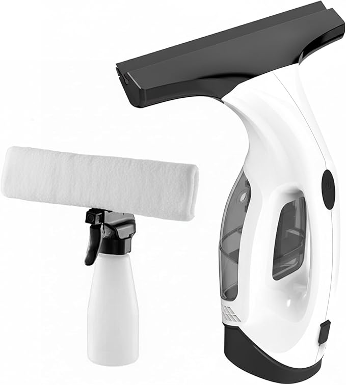 Cordless Window Vacuum Squeegee with Detachable Water Tank 2000Pa Strong Suction Rechargeable Glass Cleaner for Windows Shower Mirror &amp Tiles Lightweight 2-in-1 Wiper with Microfiber Pad