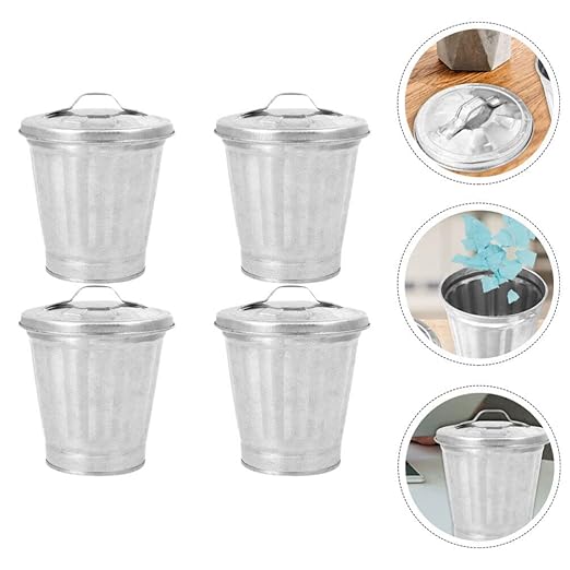 Mini Desktop Trash can with Lid 3.74 Inch Small Garbage Bin Compact Waste Basket for Home Office Bedroom Table Storage Organizer 4 Pack