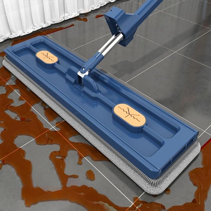 Large Flat Mop New Upgrade Style Large Flat Mop for Wet and Dry Use360 Rotating Dust Mop with Dewatering Scraper with 2 Scraper 12027(Blue with 6 Mop)