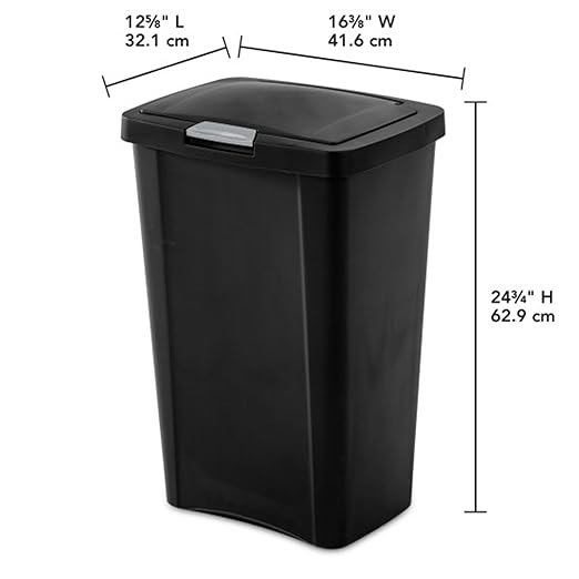 Sterilite 13 Gallon TouchTop Narrow Plastic Wastebasket with Secure Titanium Latch for Kitchen Bathroom and Office Use Black (8 Pack)