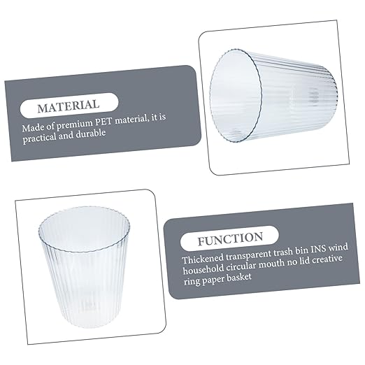 Luxshiny Transparent Capacity Garbage Can Simple Style Kitchen Trash Container for Home Bedroom and Office Use Eco-Friendly and Washable Waste Basket Small