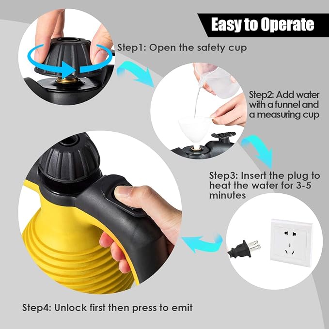 Goplus Handheld Pressurized Steam Cleaner with 9 Piece Accessories Multipurpose Steamer w/Safety Lock for Carpet Curtain Car Seat 1050W Portable Upholstery Steamer for Home Kitchen Bathroom(Yellow)