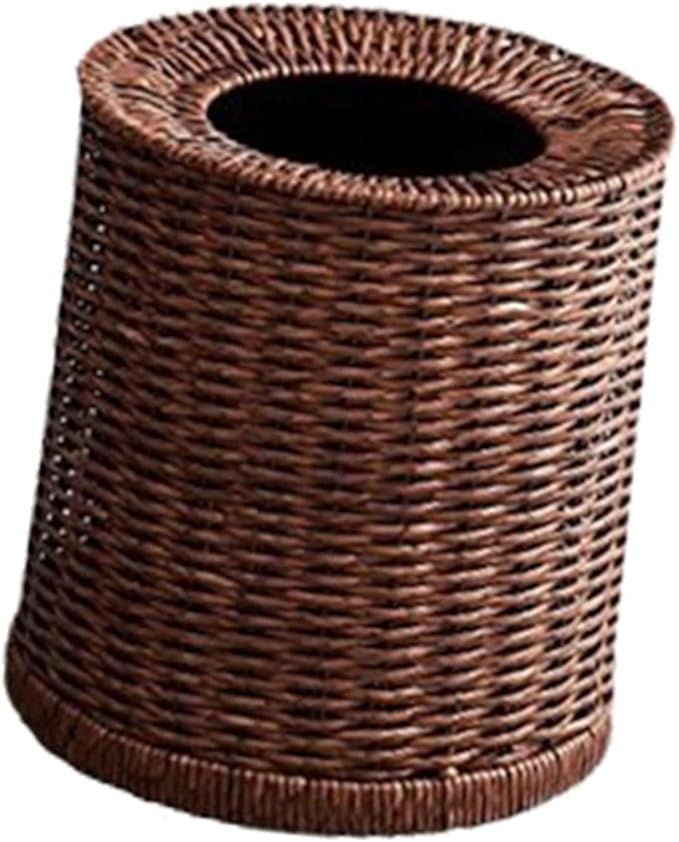 Imitation Rattan Trash Can Rubbish Can Waste Basket Elegant Decorative Dustbin Practical Woven Wastebasket for Living Room S