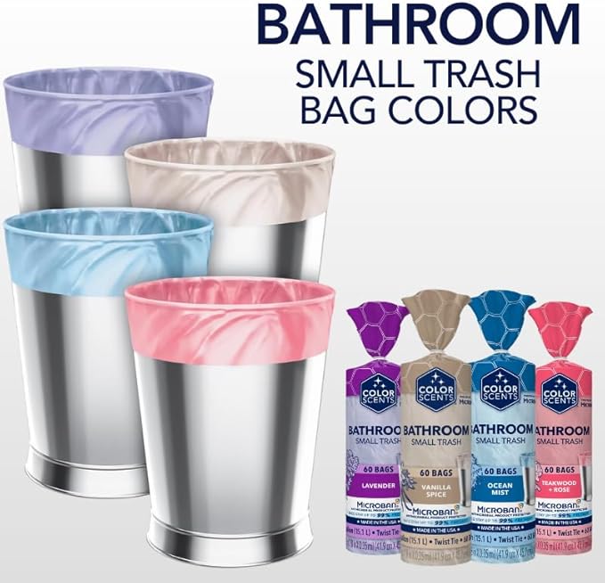 Color Scents 4 Gallon Garbage Bags – Small Scented Trash Bags for Bathroom &amp Bedroom| 720 Count | Twist Tie | Collection | Made in USA