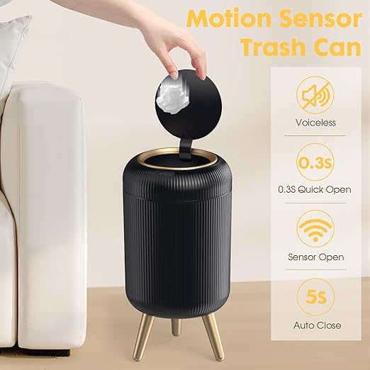 Bathroom Trash Can Automatic Touchless3 Gallon Smart Motion Sensor Trash Bin with LidPlastic Black Garbage Can Wastebaskets with Removable Legs for Kitchen Office Toilet Bedroom