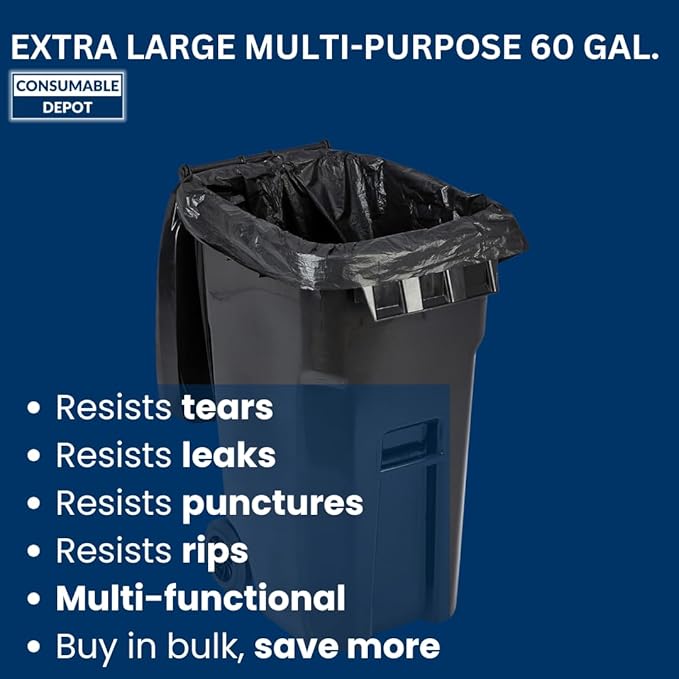 60 Gal Trash Bags | 200 Count | 38 X 60 Clear Extra-Large Garbage Bags for Outdoor Use