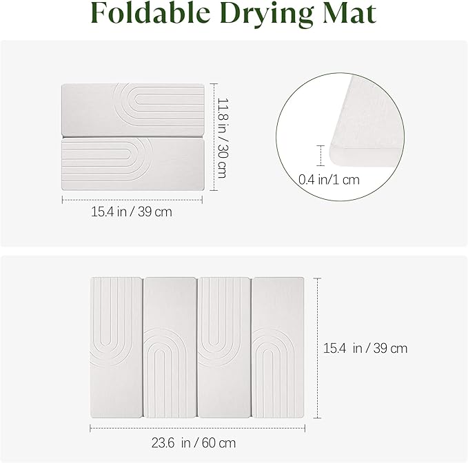 Large Stone Dish Drying Mat for Kitchen Counter Quick Dry Stone Dishes Mats 23.6(L)×15.4(W) Water Absorbing Diatomaceous Earth Drying Pad for Countertop Bottles Utensils Cups White