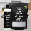 CARON &amp DOUCET - Cast Iron Care Seasoning Bundle - CastIron Oil &amp Cast Iron Scrub - 100% Plant Based Formulation - Helps Maintain Seasoning on All Cookware (8 fl oz &amp 1 lb)