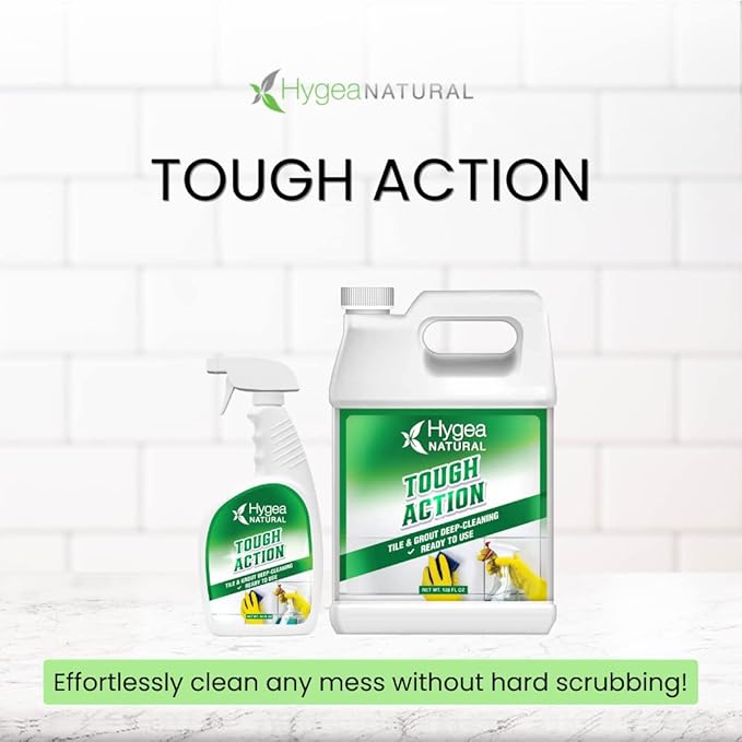 Hygea Natural Tough Action Tile &amp Grout Deep Cleaning Spray 24oz + Citrus Sparkle Heavy Duty Degreaser &amp All Purpose Cleaner 24oz Bundle - Removes Dirt &amp Scum without Harsh Chemicals