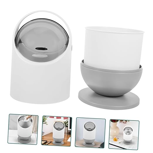Mini Desktop Trash Can Portable Grey Wastebasket for Office Bathroom Kitchen Compact Garbage Bin Lid for Easy Disposal