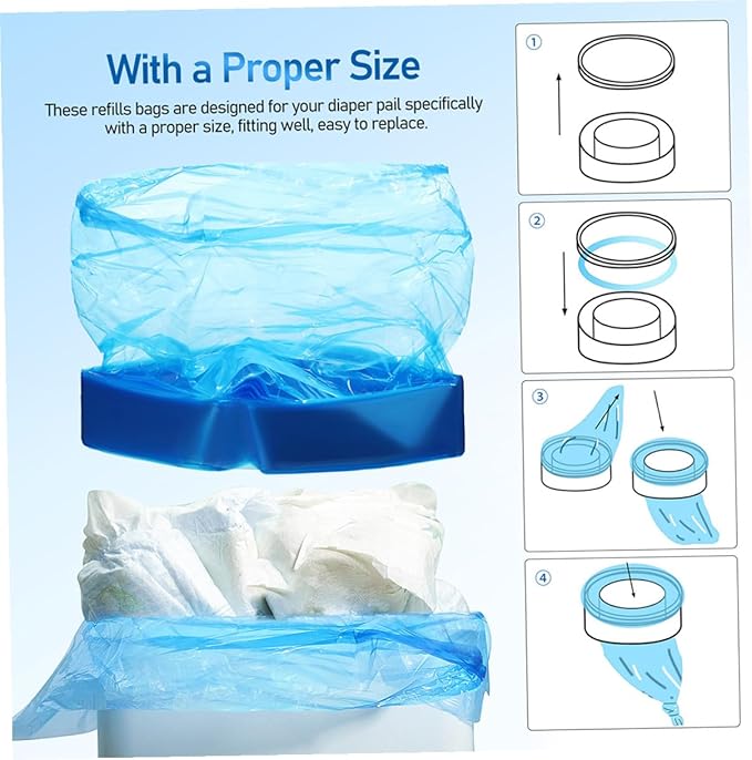 5 Rolls Pe Diaper Pail Bags 260mm X 7m Thickened Trash Bags for Nursery and Outdoor Use