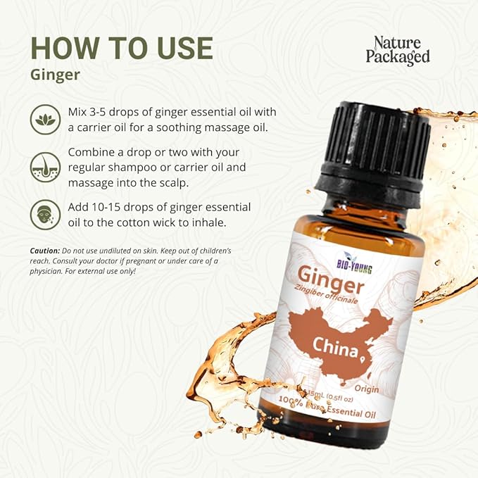 Ginger Essential Oil - Direct from Bio-Young Aromas - Pure Ginger Oil for Skin - Aceite de Jengibre - Aromatherapy 100% Therapeutic Premium Grade (2lbs)