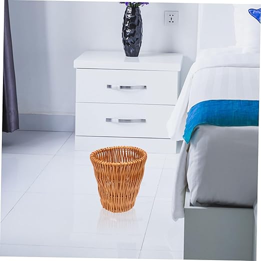 Cabilock Wicker Trash Can Lid Woven Rattan Wastebasket for Bathroom Storage Container Decorative Rattan Rubbish Bin for Home 10L Capacity