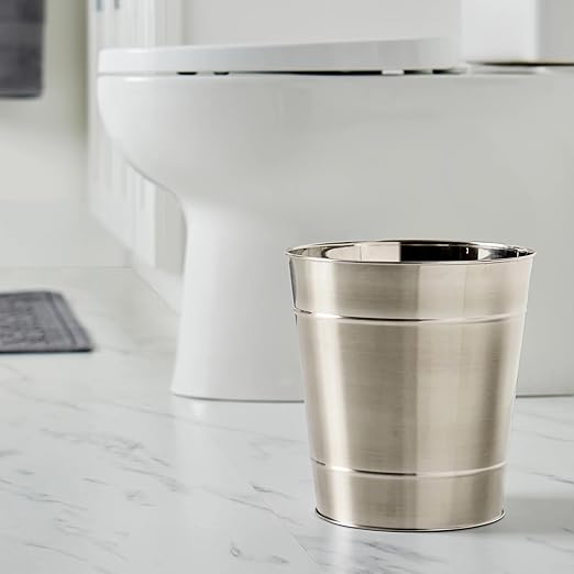 2 Gal Stainless Steel Bathroom Wastebasket – Durable Rust-Resistant Open &amp Space-Saving