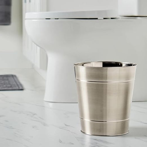 2 Gal Stainless Steel Bathroom Wastebasket – Durable Rust-Resistant Open &amp Space-Saving