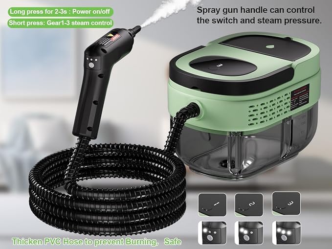 Handheld Steam Cleaner for Home 2500W High Pressure Steam Cleaner for Car Detailing 3 Steam Levels 1600Ml Tank High Heat Steamer for Bed Bugs Couch Furniture Kitchen Bathroom Floors