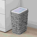 Bathroom Small Trash Can with Lid2.6 Gallon Small Rattan Garbage Can with Press Top LidDouble Deck Slim Wicker Wastebasket Trash Can for BathroomKitchenOfficeLiving RoomBedroom Gray