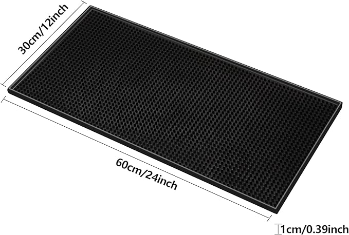 Large Rubber Bar Mat 24x12 1cm Thick Durable Non-Slip Bar Mats for Bartending Spill Mats for Counter TopKitchen Coffee Bar Restaurant Dish Drying Mat Glass Drying Mat 2 Packs Black