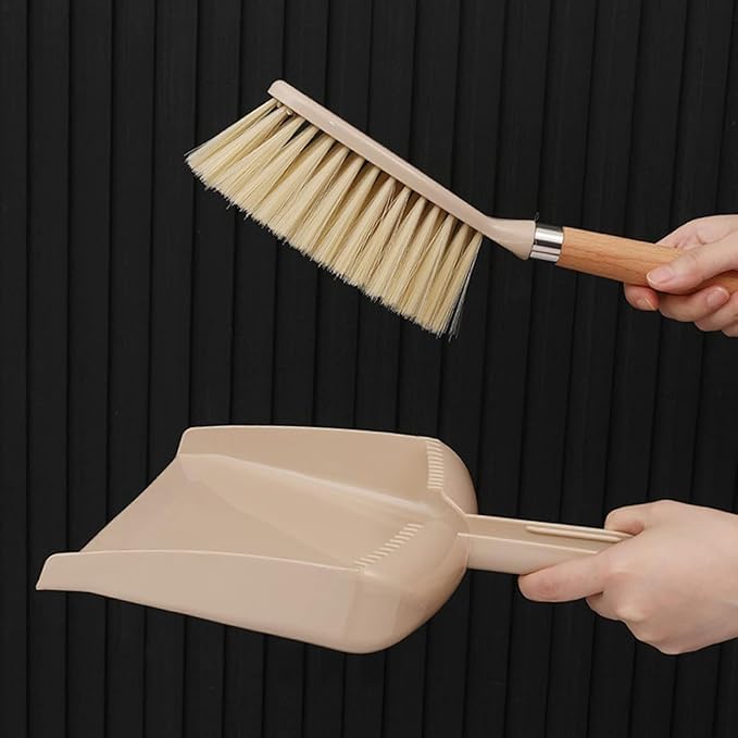 Whisk Broom Hand Held Hand Broom Wooden Handle Drafting Brush and Dustpan Set Bench Suitable for DesktopWorkbench(A)