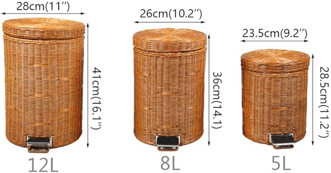 Nordic Creative Natural Rattan Trash Can Slow Down Silent Pedal Garbage Bin with Lid Fashion Country Style Wastebasket (Color : Brown Size : 5L)