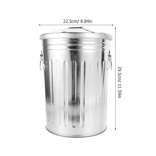 BESTOYARD Stainless Steel Trash Can with Lid 8L Outdoor Dog Poop Garbage Can Retro Round Wastebasket Container for Farm Kitchen Garbage Daily Waster Storage 29.50X22.50X22.50CM Silver 561037HE52R